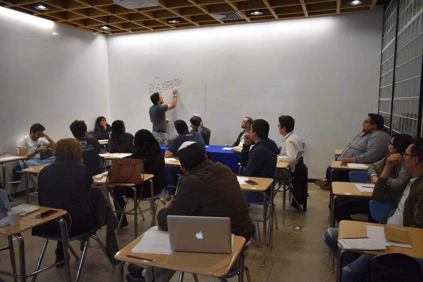 A Leangap class in session, students at their desks facing the whiteboard