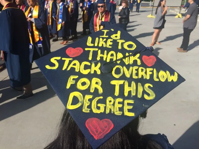 A graduation cap saying I'd like to thank Stack Overflow for this degree