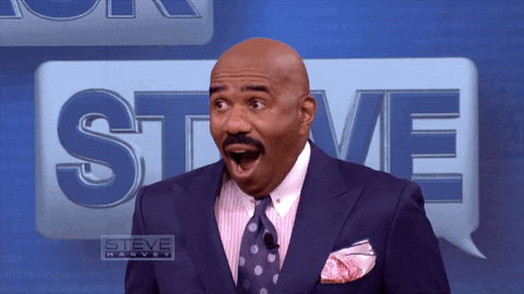 Steve Harvey on his show, mouth open in disbelief